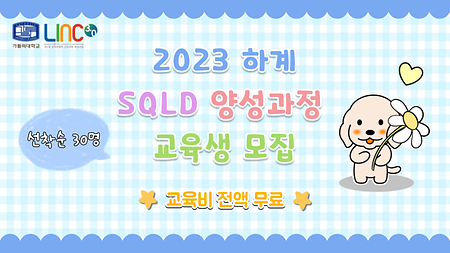 2023 하계 SQLD 양성과정 교육생 추가 모집(선착순 마감)